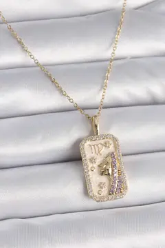 316L Çelik Gold Renk Zincir Başak Burcu Zirkon Taşlı Kadın Kolye 5886