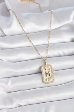 316L Çelik Gold Renk Zincir Balık Burcu Zirkon Taşlı Kadın Kolye 5886