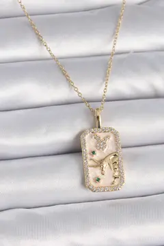 316L Çelik Gold Renk Zincir Boğa Burcu Zirkon Taşlı Kadın Kolye 5886
