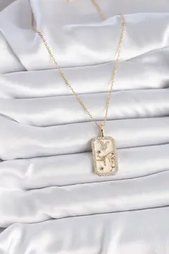 316L Çelik Gold Renk Zincir Boğa Burcu Zirkon Taşlı Kadın Kolye 5886