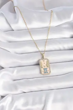 316L Çelik Gold Renk Zincir İkizler Burcu Zirkon Taşlı Kadın Kolye 5886