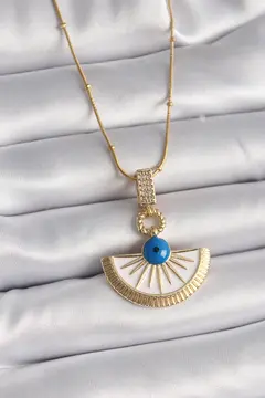 316L Çelik Gold Renk Zincir Zirkon Taş Detaylı Nazar Boncuk Göz Model Kadın Kolye 5886