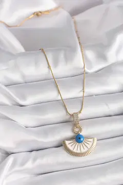 316L Çelik Gold Renk Zincir Zirkon Taş Detaylı Nazar Boncuk Göz Model Kadın Kolye 5886