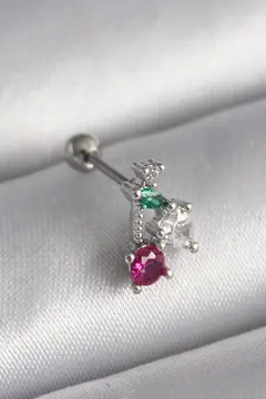 316L Çelik Gümüş Renk Zirkon Taşlı Tragus Piercing 5886