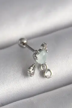 316L Çelik Gümüş Renk Beyaz Minelik Kalp Sallantı Zirkon Taş Detay Tragus Piercing 5886