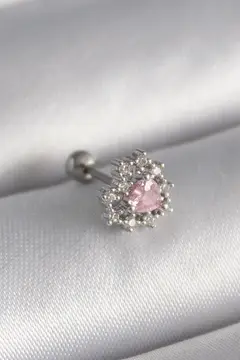 316L Çelik Gümüş Renk Zirkon Taşlı Kalp Tragus Piercing 5886