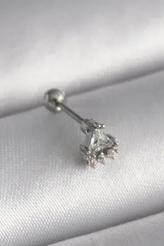 316L Çelik Gümüş Renk Üçgen Zirkon Taşlı Tragus Piercing 5886