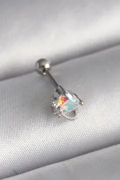 316L Çelik Gümüş Renk Zirkon Taşlı Kalp Tragus Piercing 5886