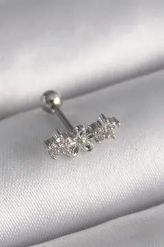 316L Çelik Gümüş Renk Zirkon Taşlı Çiçek Tragus Piercing 5886