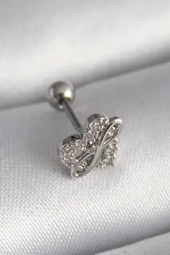 316L Çelik Gümüş Renk Zirkon Taşlı Sonsuzluk Detay Tragus Piercing 5886