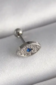 316L Çelik Gümüş Renk Zirkon Taşlı Göz Tragus Piercing 5886