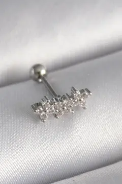 316L Çelik Gümüş Renk Zirkon Taşlı Yonca Tragus Piercing 5886
