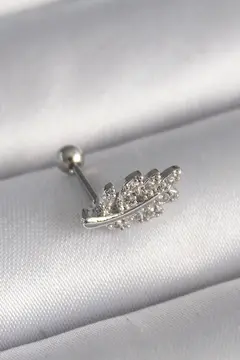 316L Çelik Gümüş Renk Zirkon Taşlı Dal Tragus Piercing 5886