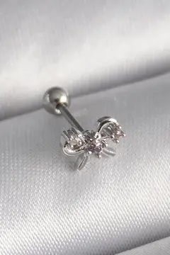 316L Çelik Gümüş Renk Zirkon Taşlı Kurdele Tragus Piercing 5886
