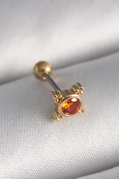 316L Çelik Gold Renk Turuncu Zirkon Taşlı Tragus Piercing 5886