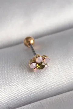 316L Çelik Gold Renk Zirkon Taşlı Çiçek Tragus Piercing 5886
