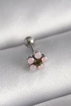 316L Çelik Gümüş Renk Zirkon Taşlı Çiçek Tragus Piercing 5886
