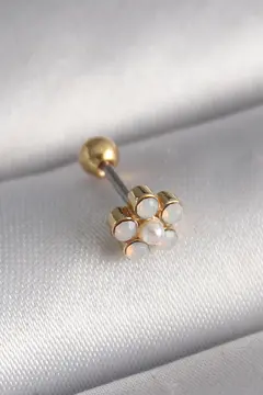 316L Çelik Gold Renk Zirkon Taşlı Çiçek Model Tragus Piercing 5886