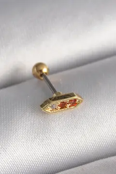 316L Çelik Gold Renk Turuncu Zirkon Taşlı Tragus Piercing 5886