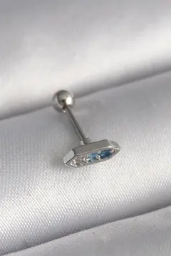 316L Çelik Gümüş Renk Mavi Zirkon Taşlı Tragus Piercing 5886