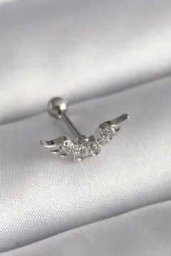 316L Çelik Gümüş Renk Zirkon Taş Detay Kanat Model Tragus Piercing 5886