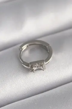 316L Çelik Gümüş Renk Kare Zirkon Taşlı Tragus Piercing 5886