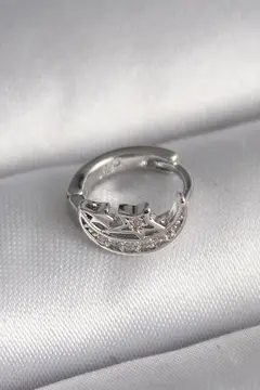 316L Çelik Gümüş Renk Zirkon Taşlı Ay Yıldız Model Tragus Piercing 5886