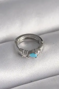 316L Çelik Gümüş Renk Zirkon Taşlı Mavi Boncuk Detay Tragus Piercing 5886