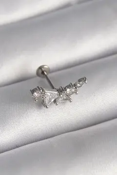 316L Çelik Gümüş Renk Zirkon Taşlı Tragus Piercing 5886