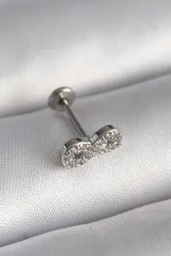 316L Çelik Gümüş Renk Zirkon Taşlı Sonsuzluk Model Tragus Piercing 5886