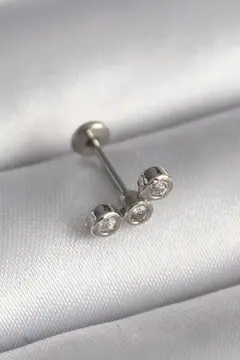 316L Çelik Gümüş Renk Zirkon Taşlı Tragus Piercing 5886