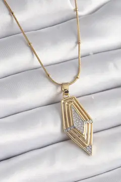 316L Çelik Gold Renk Zirkon Taşlı Vintage Model Kadın Kolye 5886