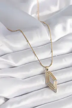 316L Çelik Gold Renk Zirkon Taşlı Vintage Model Kadın Kolye 5886