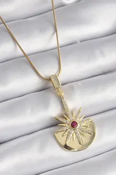 316L Çelik Gold Renk Zirkon Taşlı Yıldız Model Kadın Kolye 5886