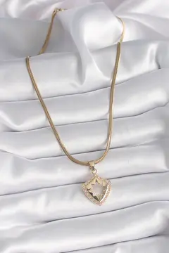 316L Çelik Gold Renk İtalyan Zincir Zirkon Taşlı Kutup Yıldız İşleme Kadın Kolye 5886