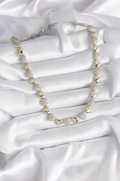 Pirinç Mix Renk Zirkon Taşlı Kalp Model VIP Exclusive Seri Kadın Kolye 5886
