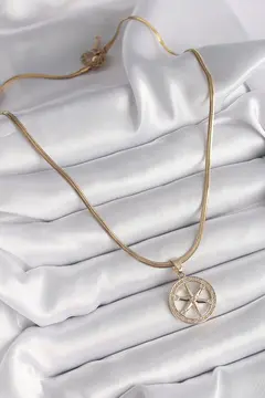 316L Çelik Gold Renk İtalyan Zincir Zirkon Taşlı Kutup Yıldız Model Kadın Kolye 5886