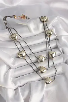 Pirinç Füme Renk Zincir 3D Gold Renk Kalp Model Kadın Kolye 5886