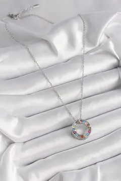 316L Çelik Gümüş Renk Zincir Renkli Zirkon Taşlı Xoxo Model Kadın Kolye 5886