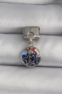 316L Çelik Gümüş Renk Sallantı Dünya Model Nomination Charm 5886
