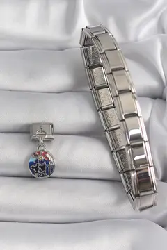 316L Çelik Gümüş Renk Sallantı Dünya Model Nomination Charm 5886