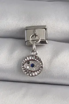 316L Çelik Gümüş Renk Sallantı Zirkon Taşlı Göz Model Nomination Charm 5886