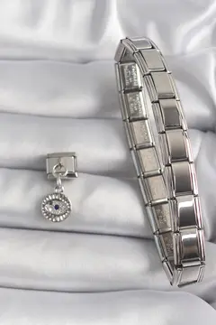 316L Çelik Gümüş Renk Sallantı Zirkon Taşlı Göz Model Nomination Charm 5886