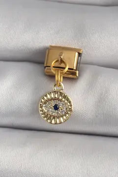 316L Çelik Gold Renk Sallantı Zirkon Taşlı Göz Model Nomination Charm 5886