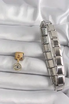 316L Çelik Gold Renk Sallantı Zirkon Taşlı Göz Model Nomination Charm 5886