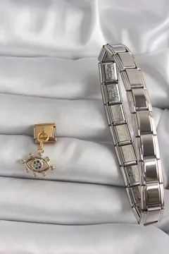 316L Çelik Gold Renk Sallantı Zirkon Taşlı Göz Model Nomination Charm 5886