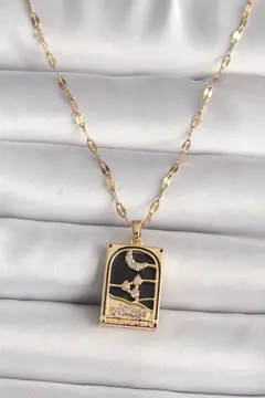 316L Çelik Gold Renk Zirkon Taşlı Ay Figürlü Tarot Model Kadın Kolye 5886