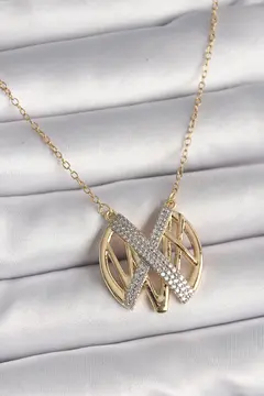 316L Çelik Gold Renk Zirkon Taşlı Vintage Model Kadın Kolye 5886