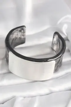 Siyah Mermer Desen Akrilik Plastik Dikdörtgen Plaka Model Vintage Kadın Bilezik 5886