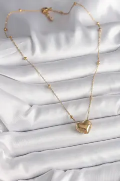 316L Çelik Gold Renk Topçuk Detaylı Zincir Kalp Model Kadın Kolye 5886